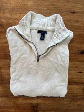 GAP Men's Light Cream Zip-Up Sweater